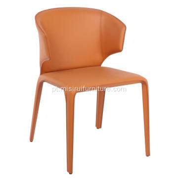 Cadeiras de jantar de braço de couro laranja